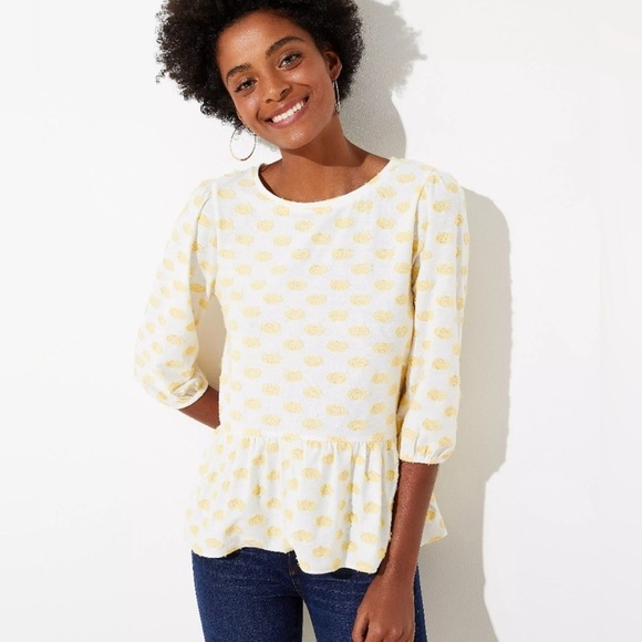LOFT Yellow Dot Peplum Top - Size Small - NWT - Polka Dot / Spring - Picture 2 of 14